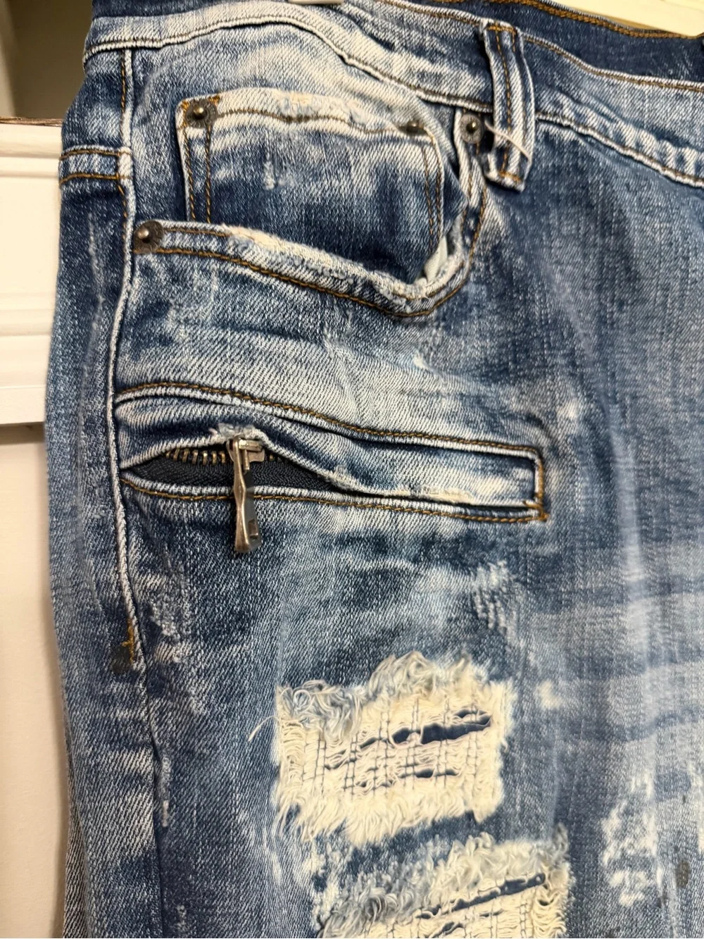 Decibel Mens Distressed Moto Jeans Denim 42W34L‎